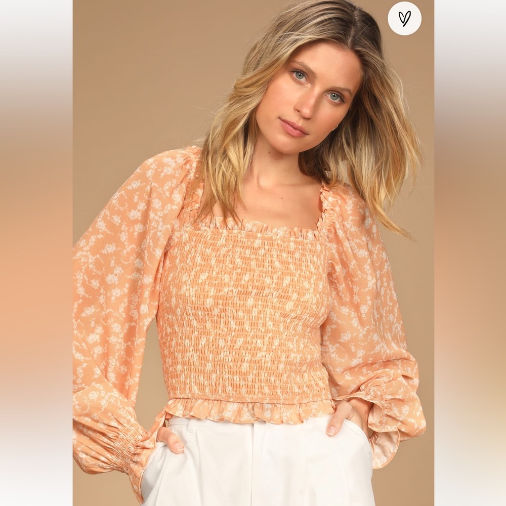 LuLu’s Dreamiest Love Orange Floral Print Long Sleeve Crop Top
